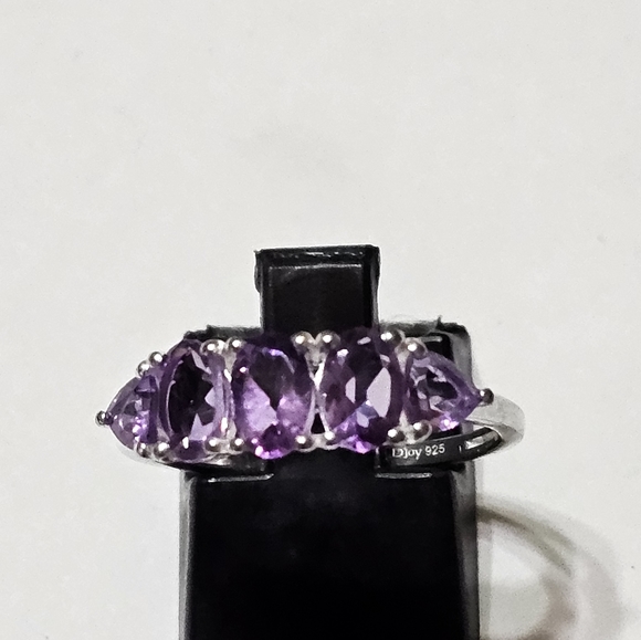5 Stone Genuine Amethyst Ring Solid Sterling Silver Size 8! 💜 - Picture 9 of 10